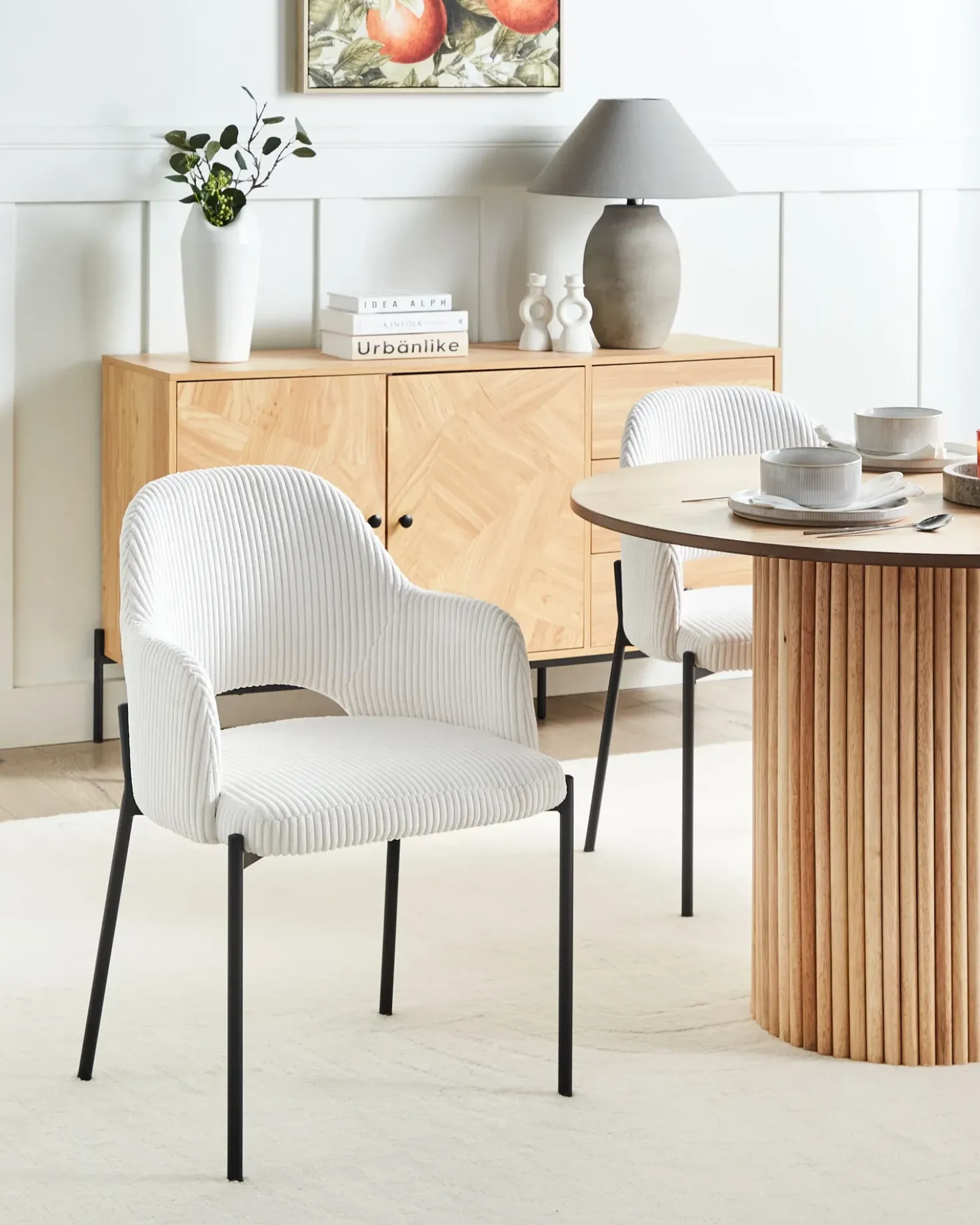 Set di 2 sedie da pranzo RATON Velluto a coste Bianco sporco