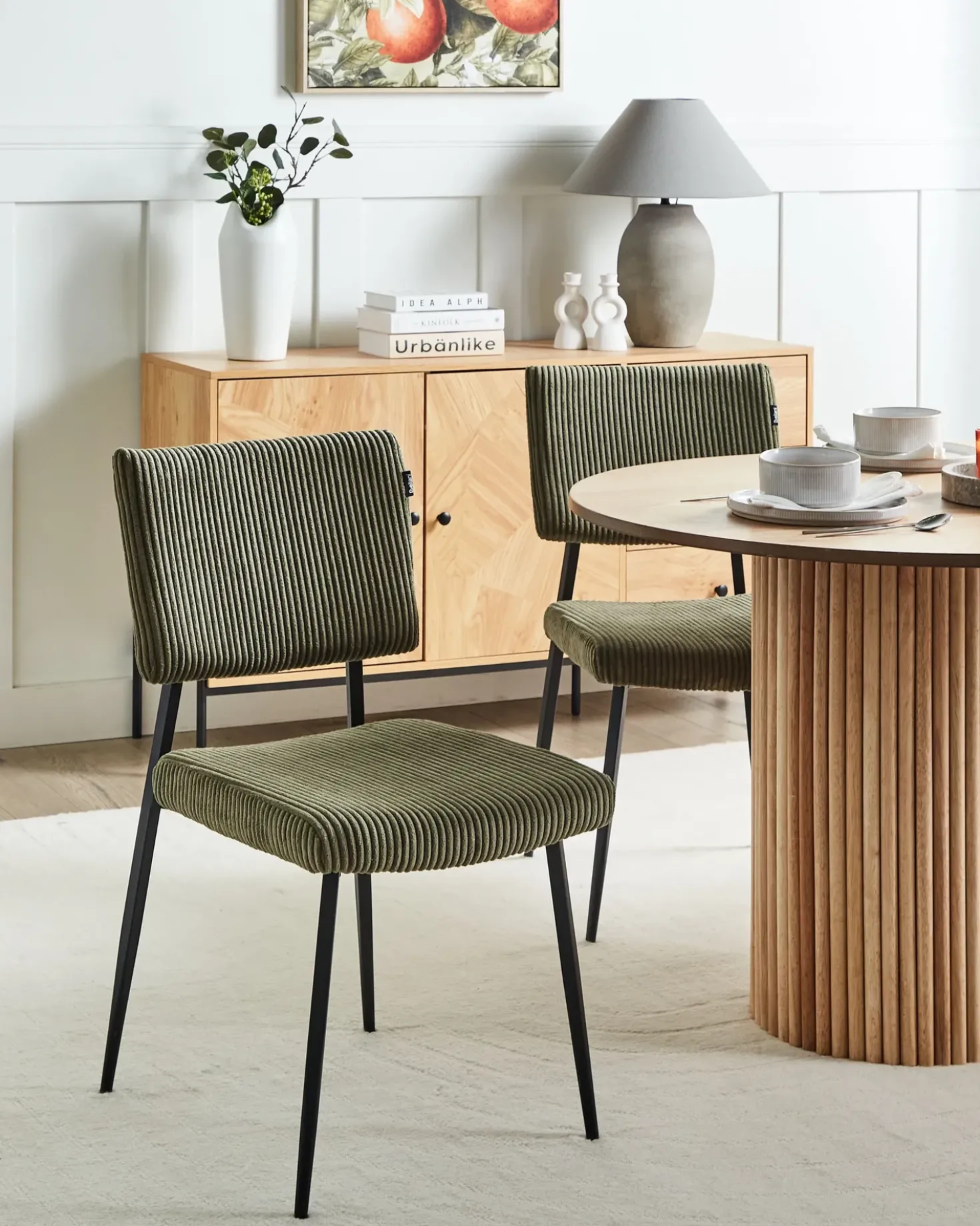 Set di 2 sedie da pranzo STURGIS Velluto a coste Verde oliva