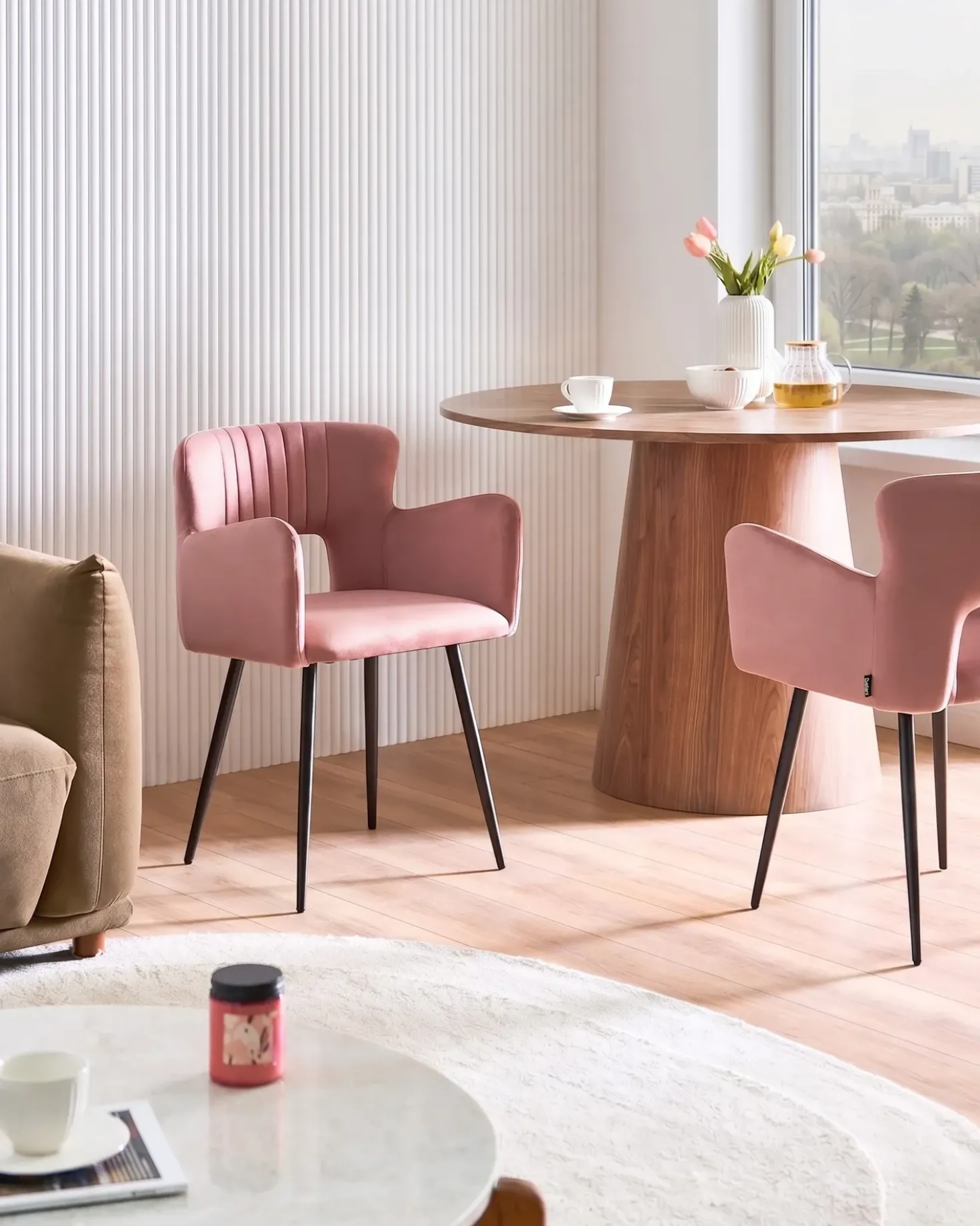 Set di 2 sedie da pranzo SANILAC Velluto Rosa pastello