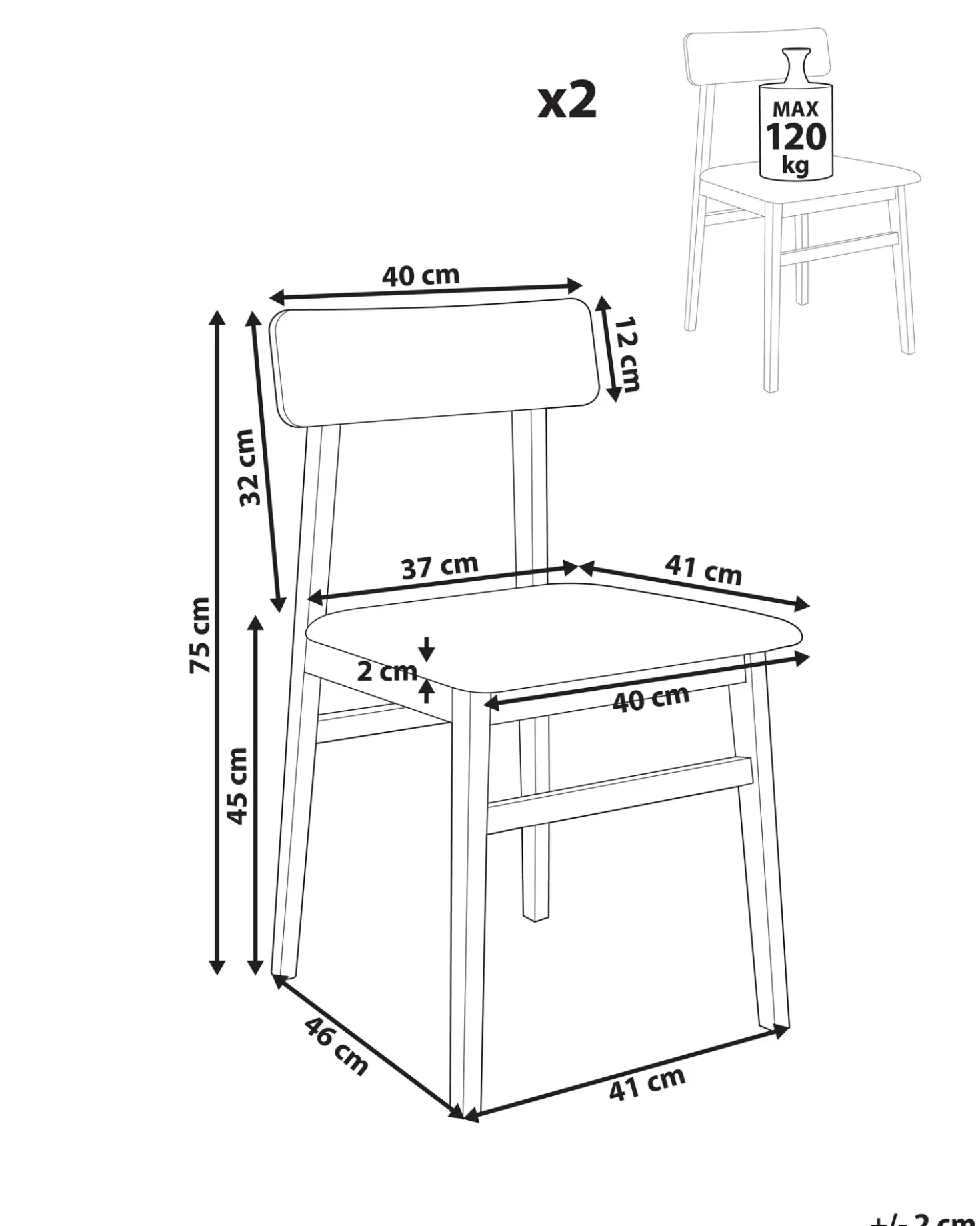 Set di 2 sedie da pranzo STACY Legno Grigio chiaro