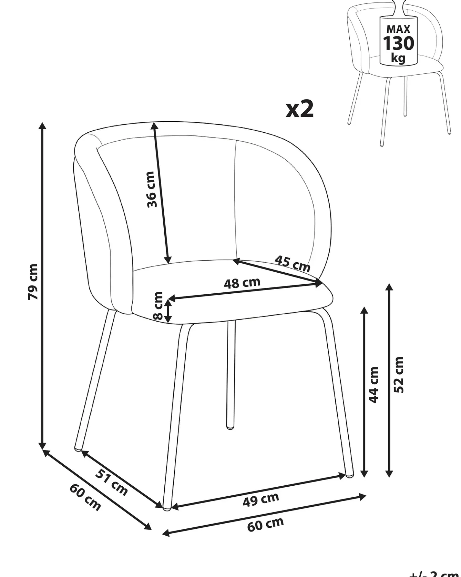 Set di 2 sedie da pranzo SARASOTA Tessuto Tortora