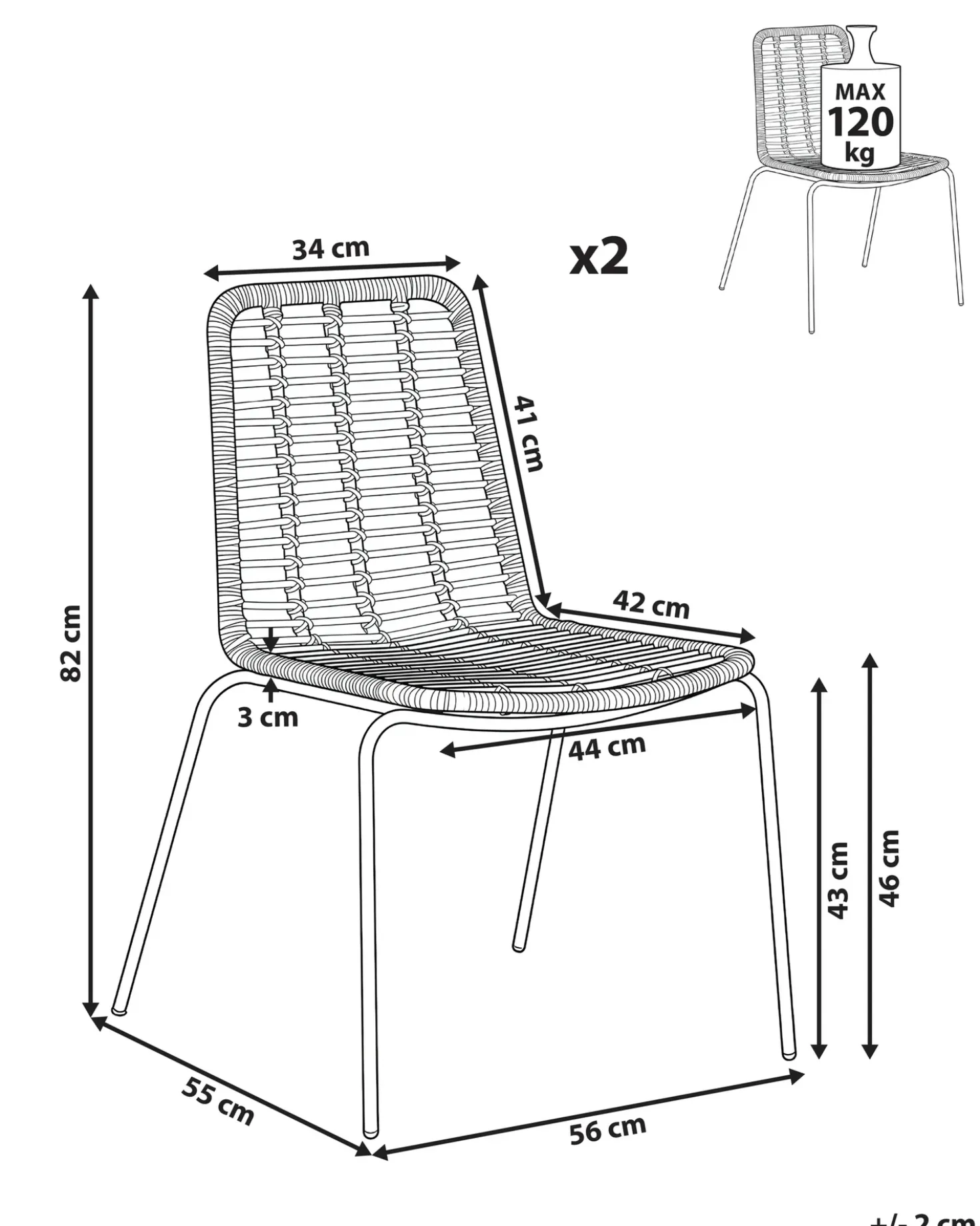 Set di 2 sedie da pranzo TAOS Rattan Naturale