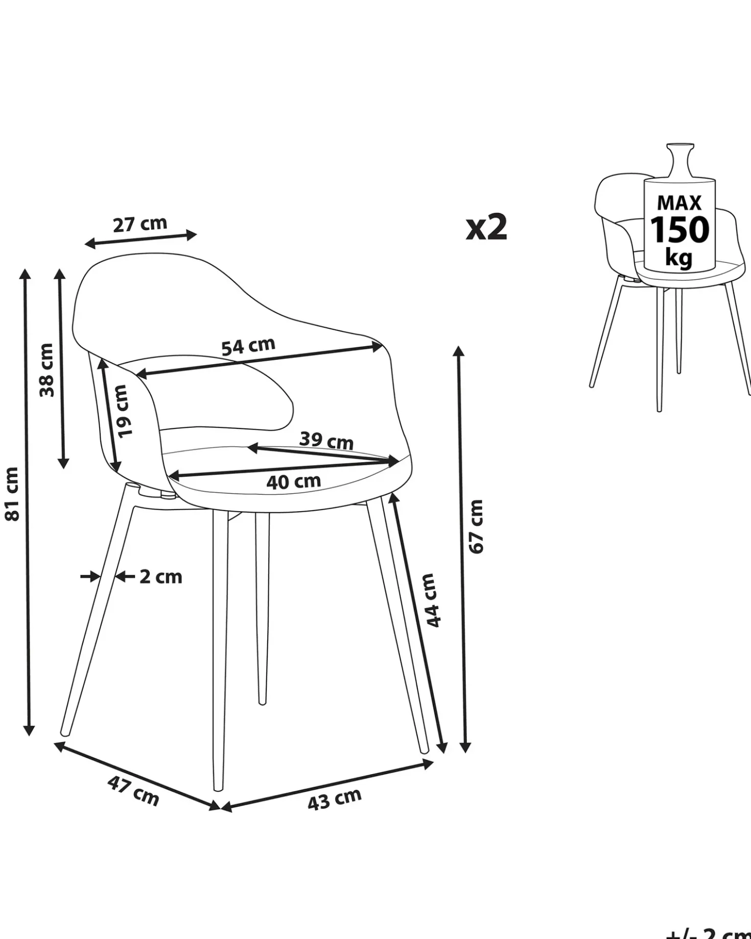 Set di 2 sedie da pranzo UTICA Grigio chiaro