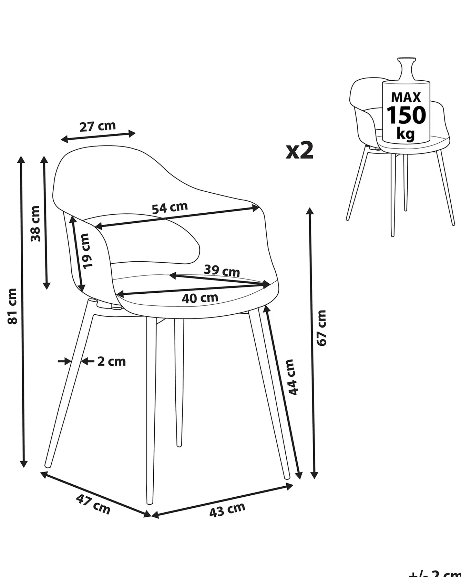 Set di 2 sedie da pranzo UTICA Nero