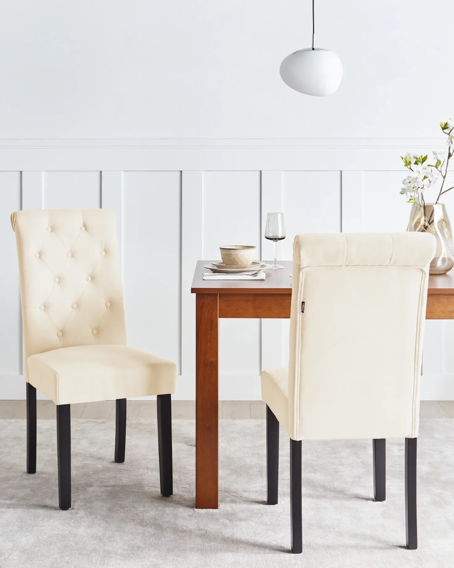 Set di 2 sedie da pranzo VELVA Tessuto Beige chiaro