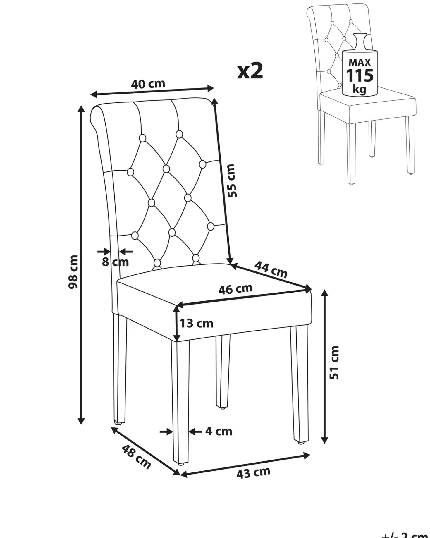 Set di 2 sedie da pranzo VELVA Tessuto Beige sabbia
