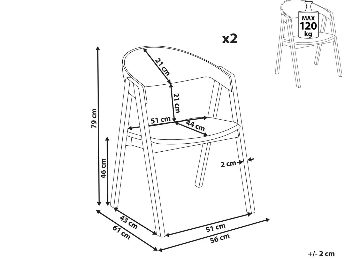 Set di 2 sedie da pranzo YUBA Legno Nero/Bianco