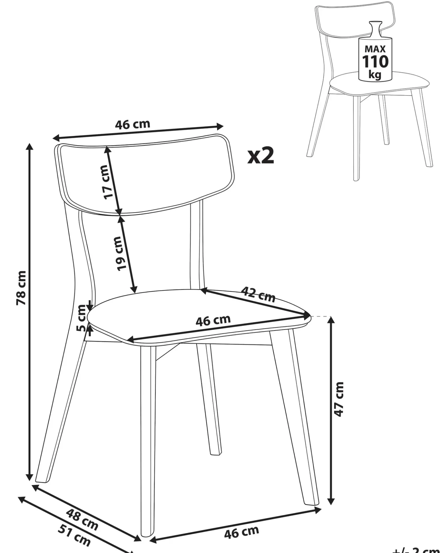 Set di 2 sedie da pranzo YUMA Legno Bianco sporco/Marrone