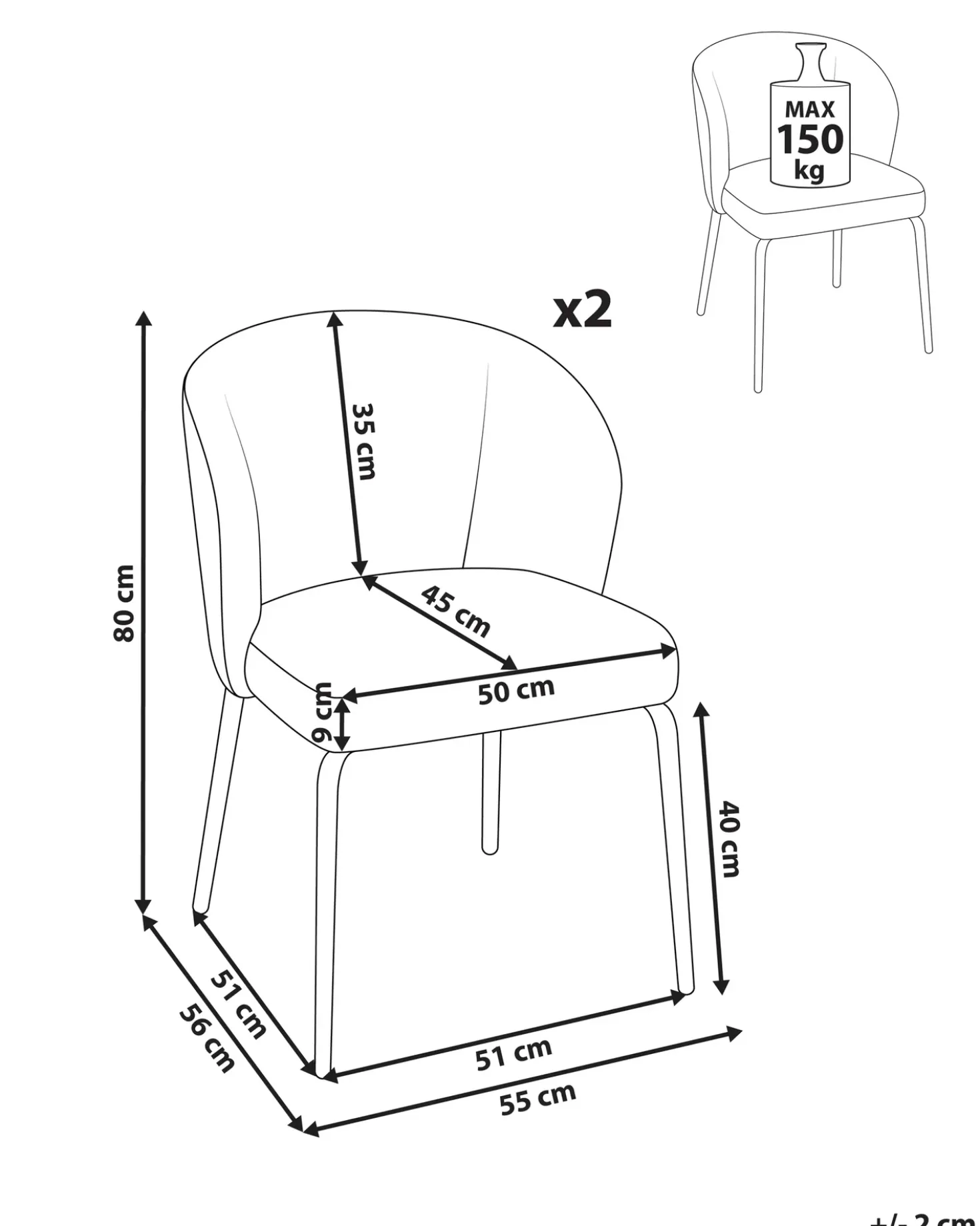 Set di 2 sedie da pranzo ZANA Tessuto Bianco