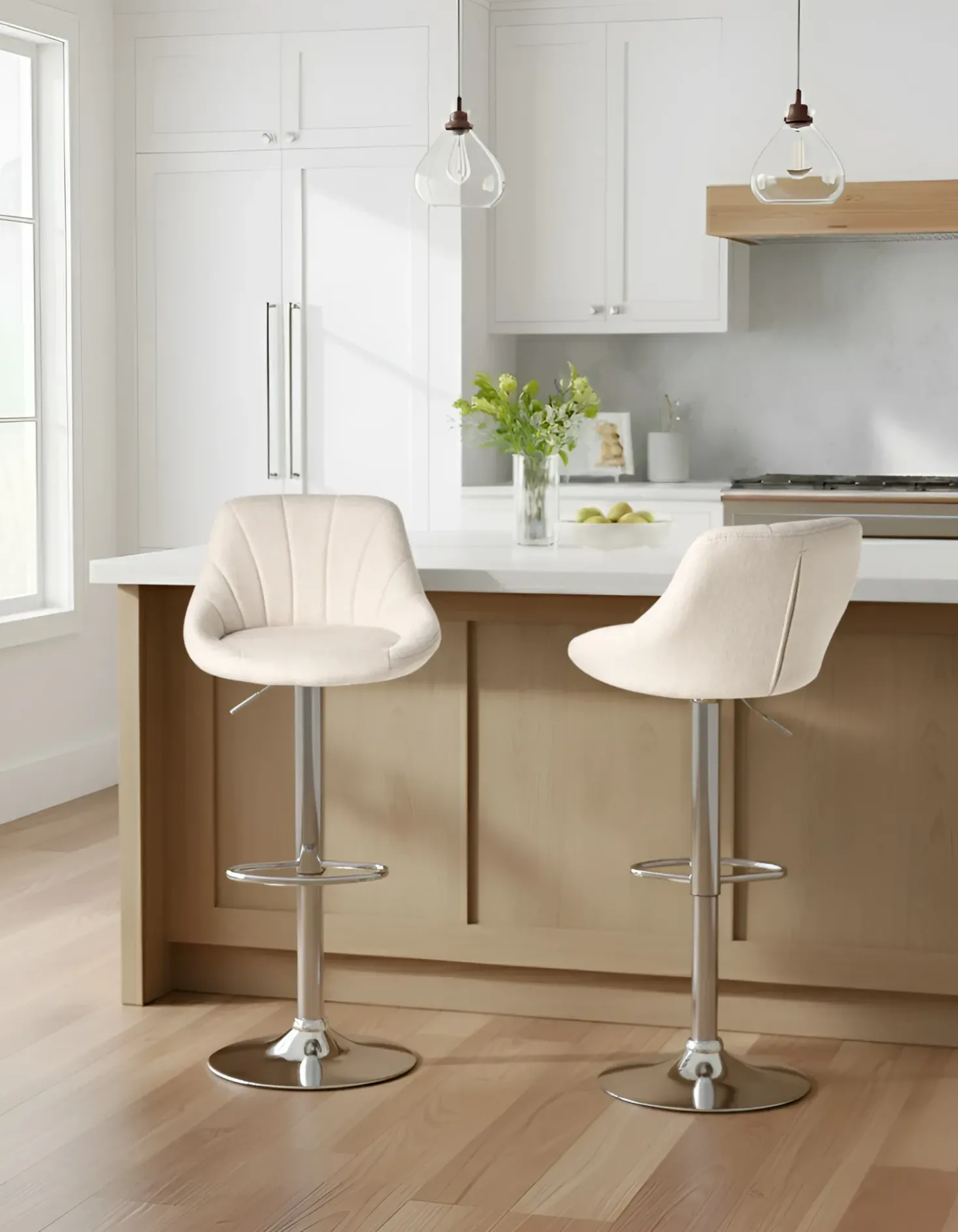 Set di 2 sgabelli da bar LUCCA Tessuto Beige chiaro