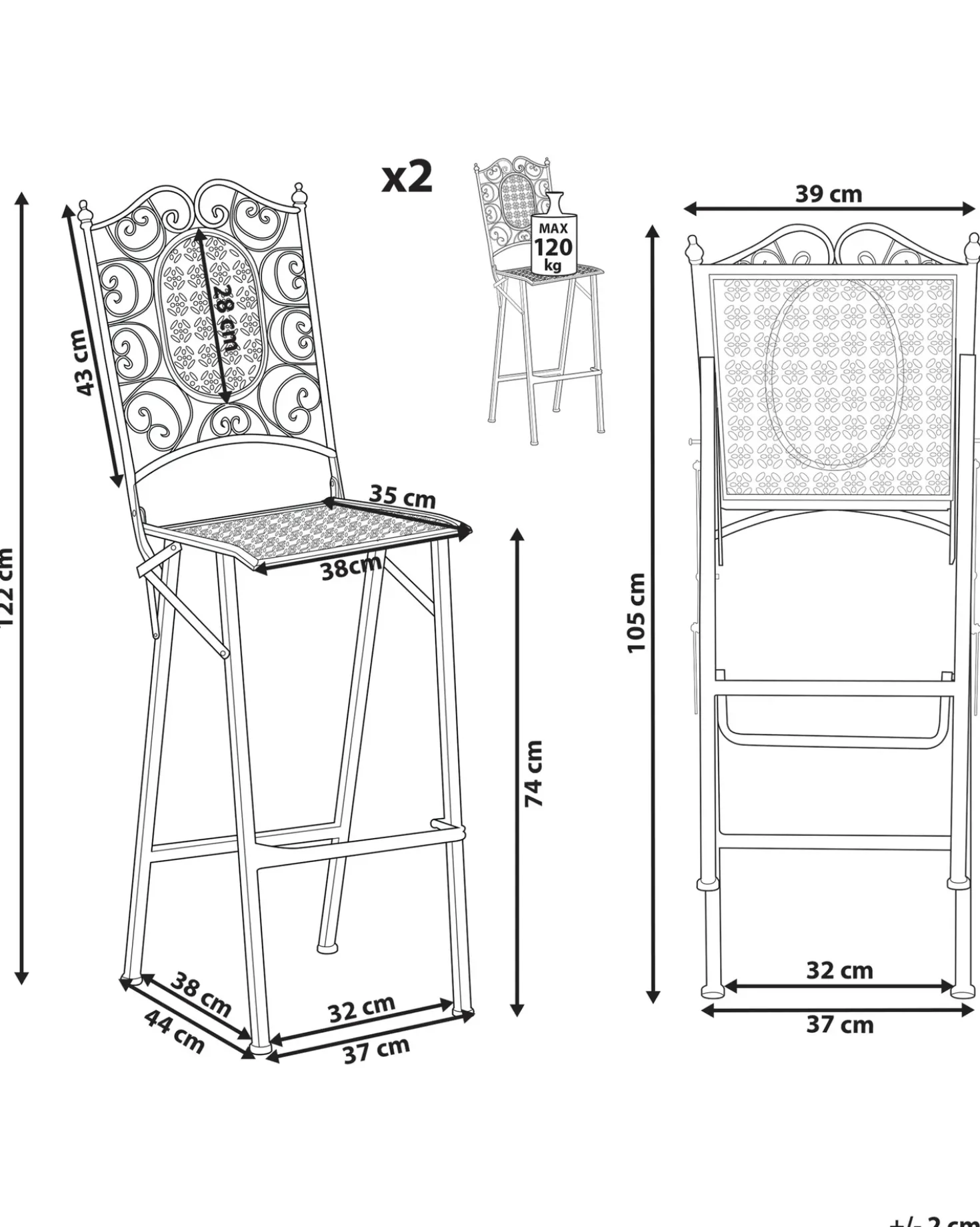 Set di 2 sgabelli da bar per giardino BORMIO Pieghevole Metallo Nero