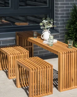 Set di 3 sgabelli da giardino BELLANO Legno d'acacia Marrone