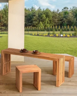Set di 3 sgabelli da giardino BELLANO Legno d'acacia Marrone