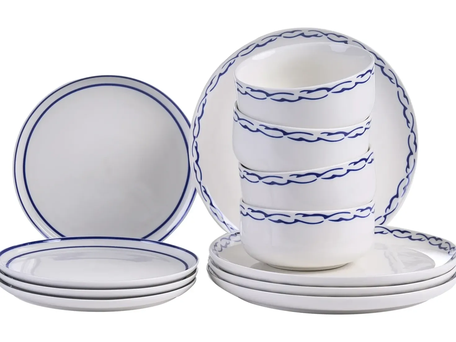 Set di 12 stoviglie AMCHUR Porcellana Bianco/Blu