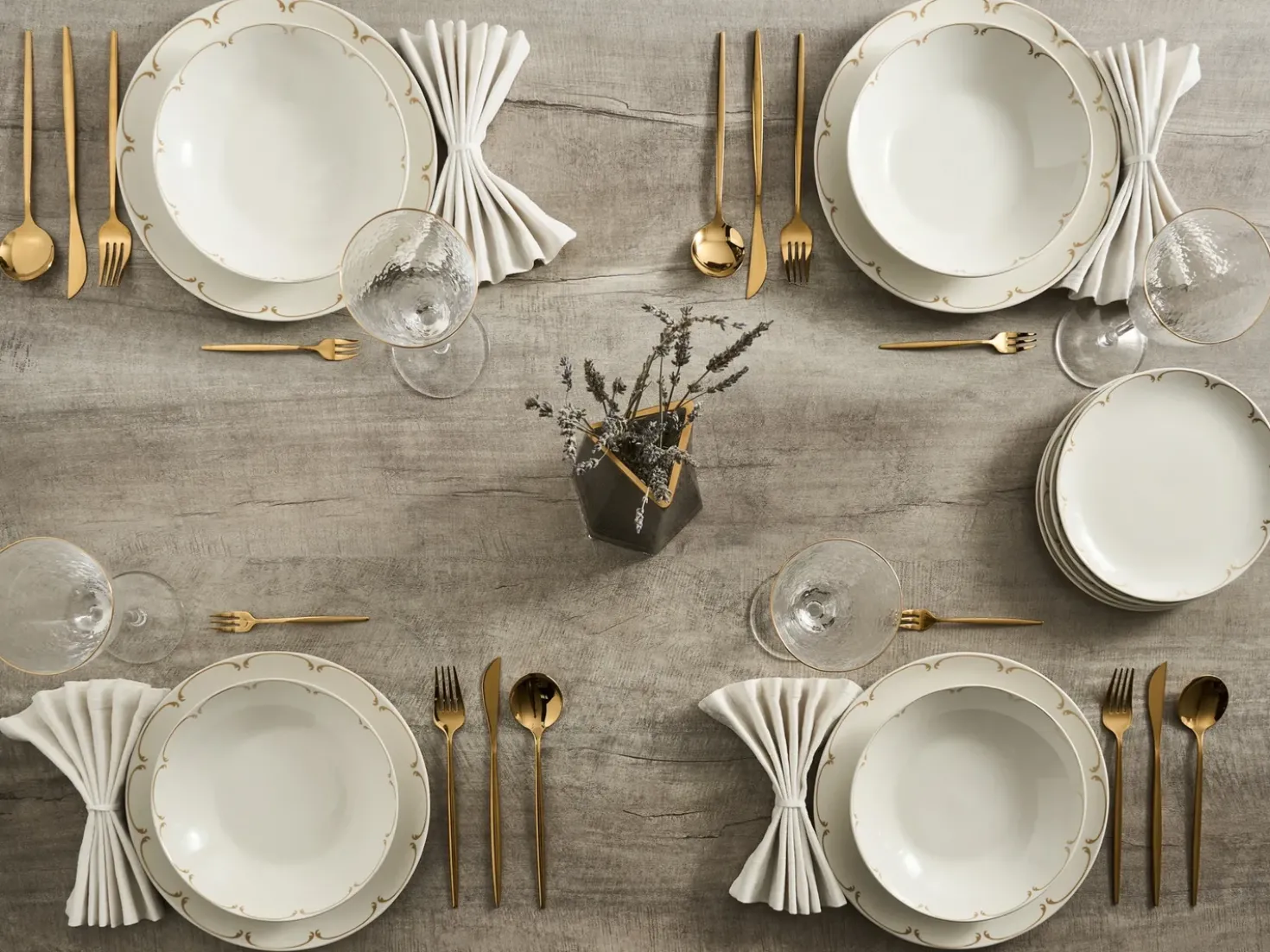 Set di 12 stoviglie CHAROLI Porcellana Bianco/Oro