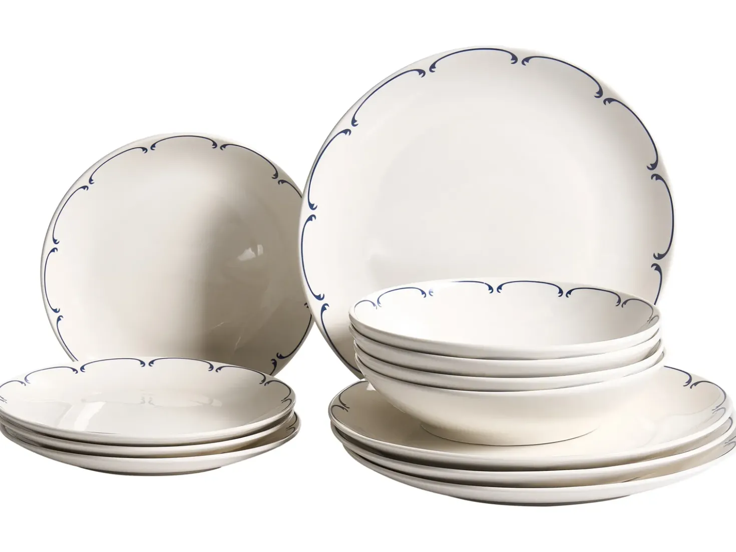 Set di 12 stoviglie CHAROLI Porcellana Bianco/Blu