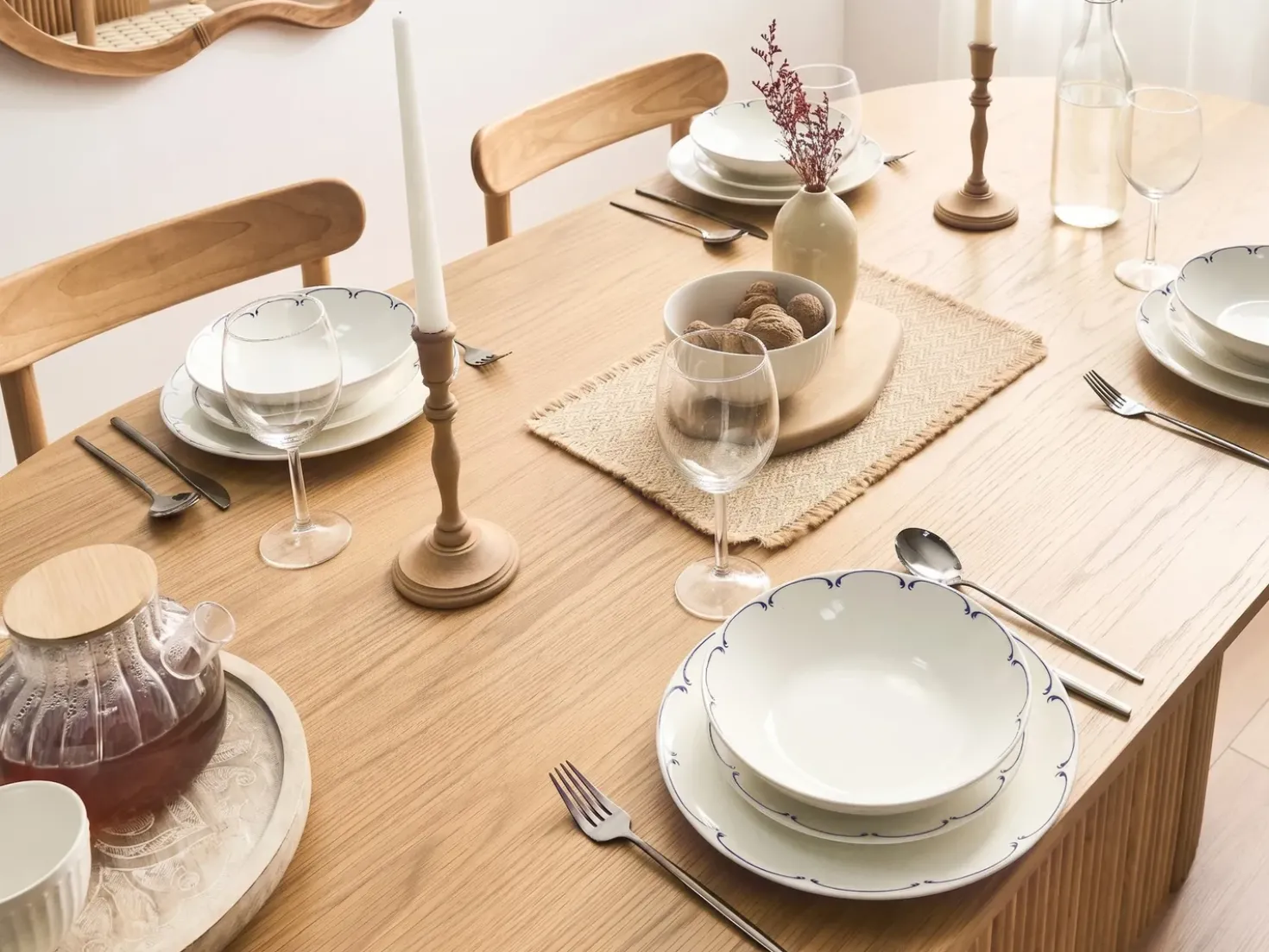 Set di 12 stoviglie CHAROLI Porcellana Bianco/Blu