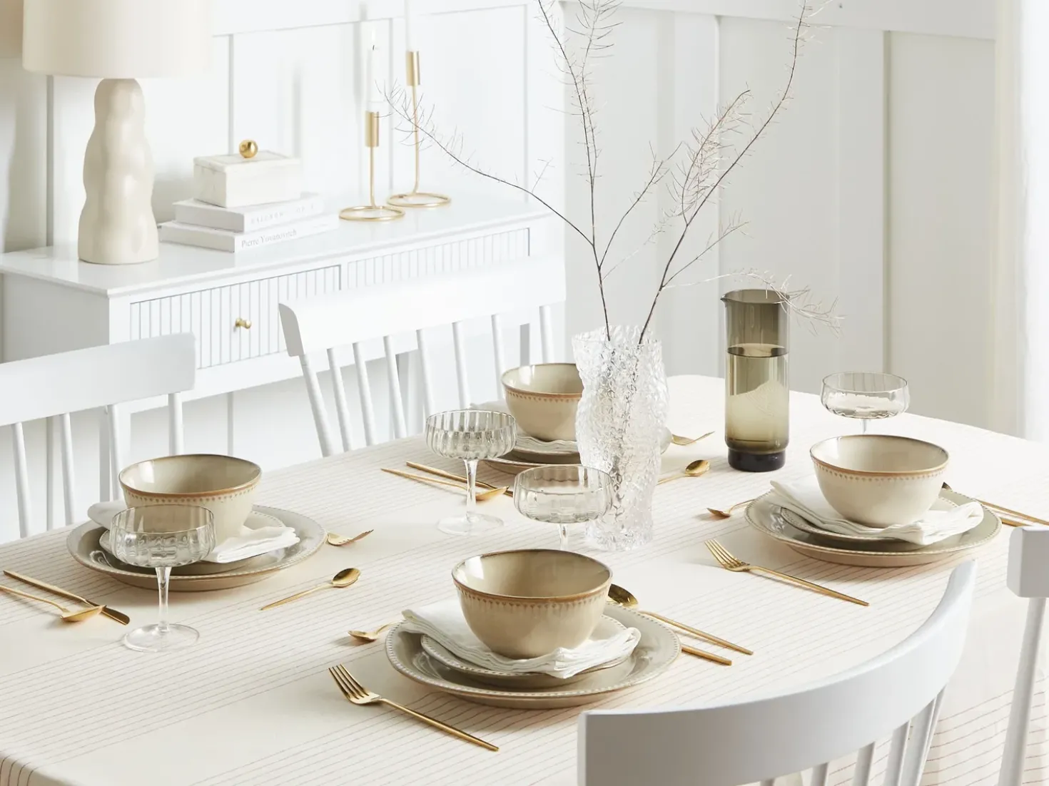 Set di 12 stoviglie CHERVIL Gres porcellanato Beige chiaro