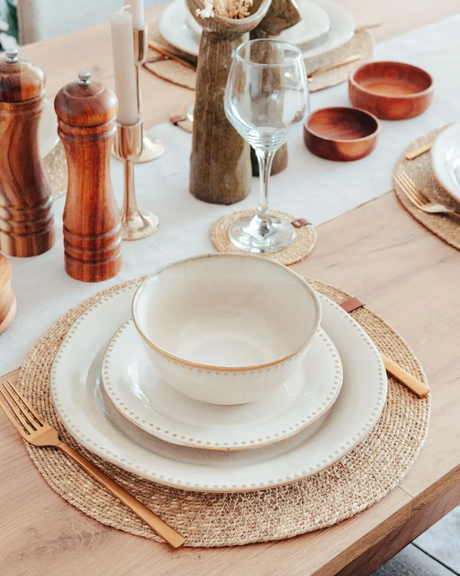 Set di 12 stoviglie CHERVIL Gres porcellanato Beige chiaro