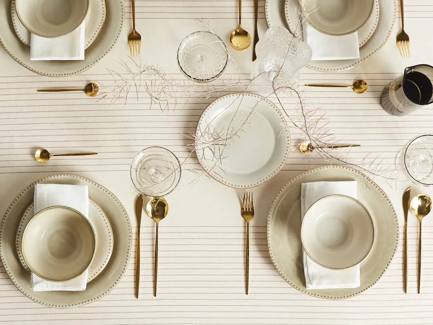 Set di 12 stoviglie CHERVIL Gres porcellanato Beige chiaro