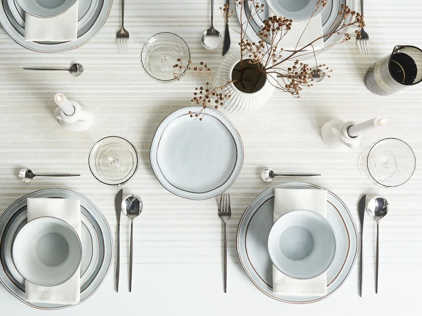 Set di 12 stoviglie CHIVES Gres porcellanato Grigio chiaro