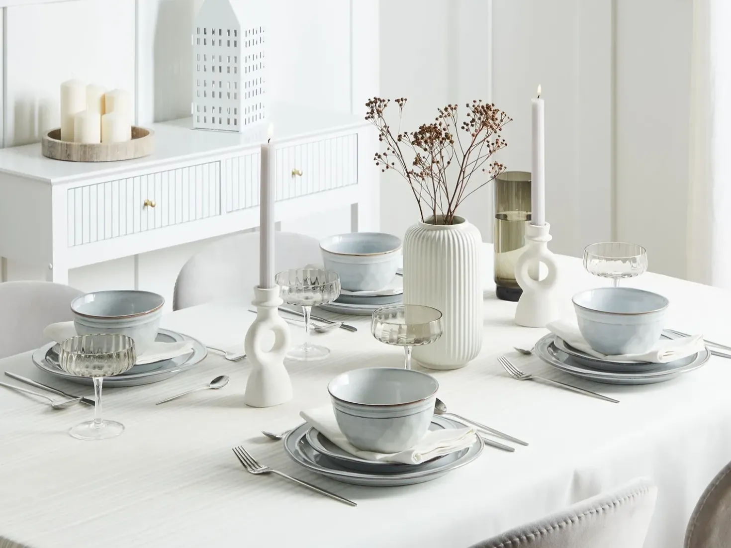 Set di 24 stoviglie CHIVES Gres porcellanato Grigio chiaro