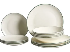 Set di 12 stoviglie CUMIN Porcellana Bianco sporco/Verde