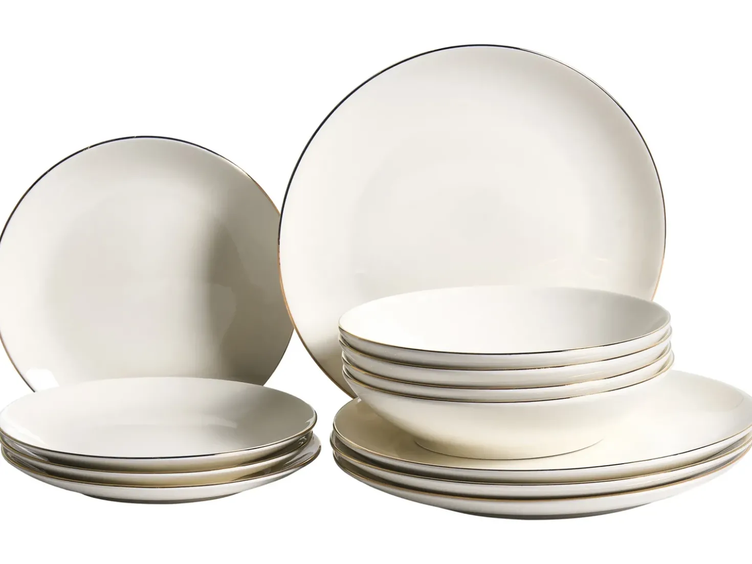 Set di 12 stoviglie CUMIN Porcellana Bianco sporco / Oro
