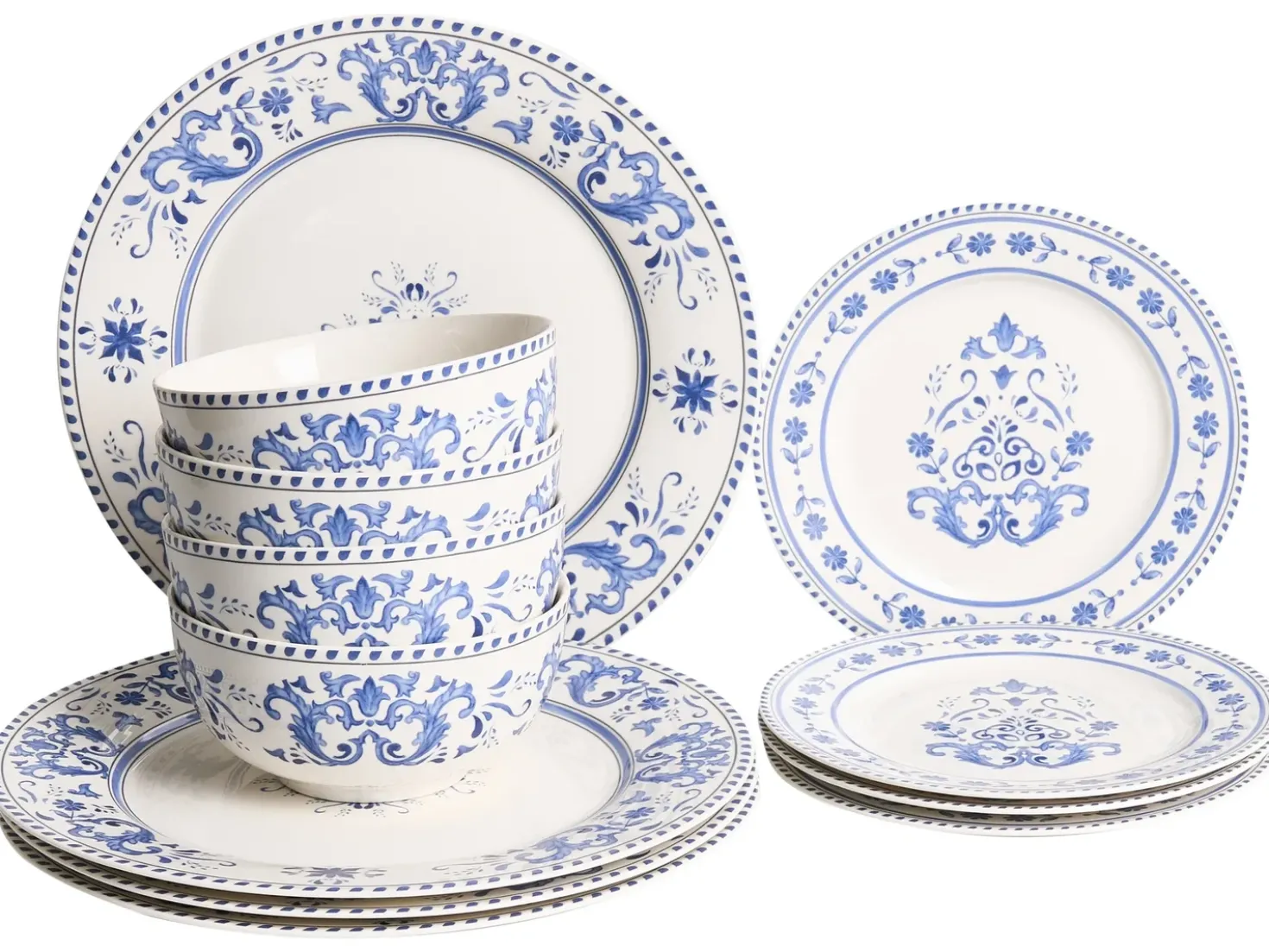 Set di 12 stoviglie GALANGAL Porcellana Bianco/Blu