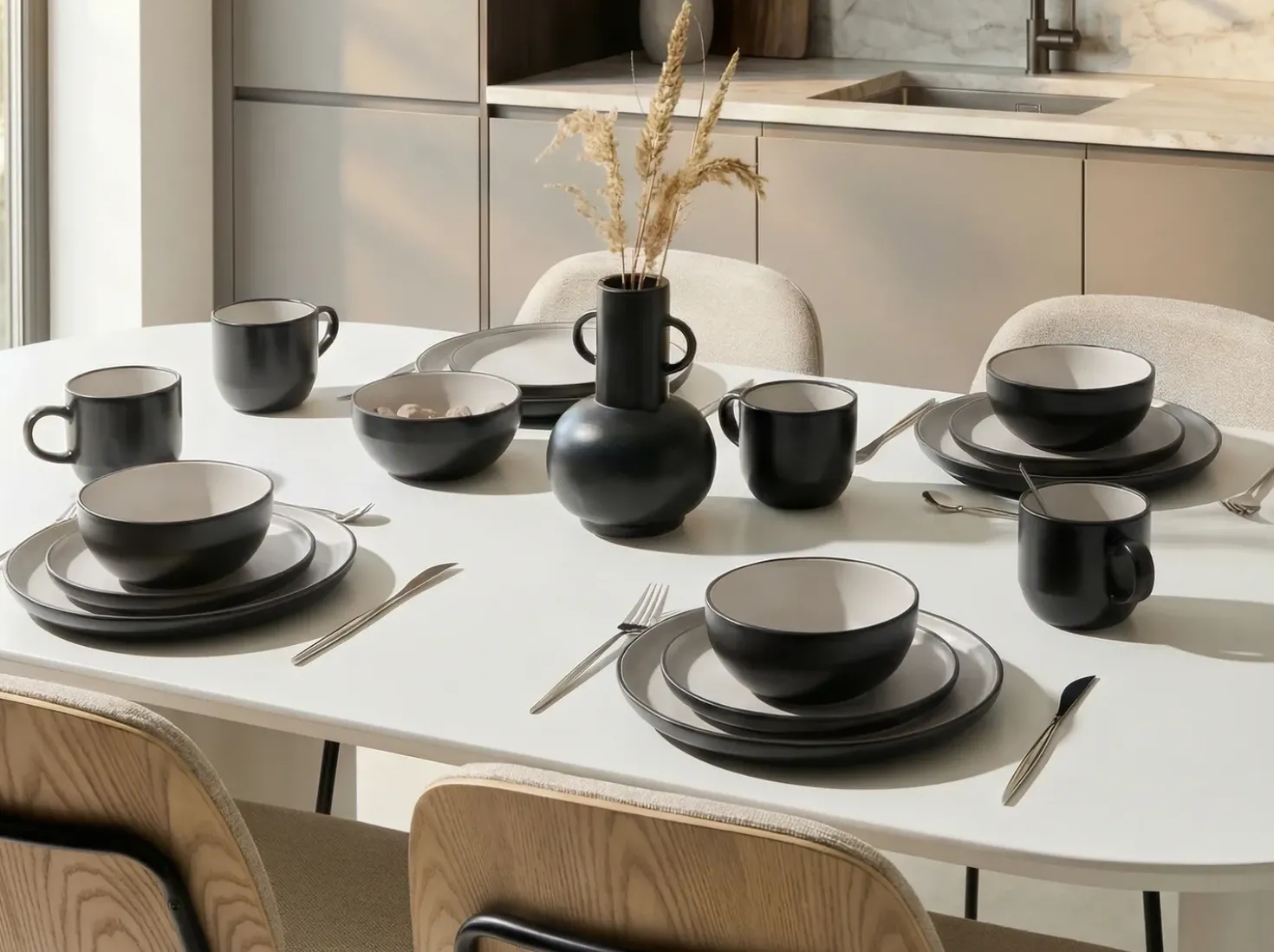 Set di 16 stoviglie NUTMEG Gres porcellanato Nero