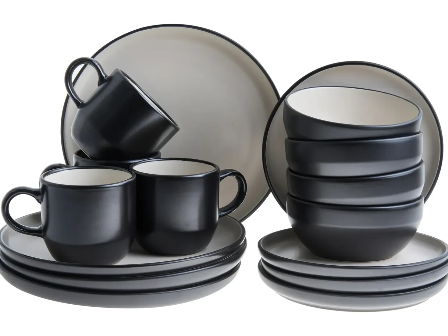Set di 16 stoviglie NUTMEG Gres porcellanato Nero