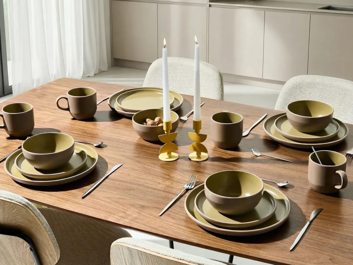 Set di 16 stoviglie NUTMEG Gres porcellanato Beige/Verde