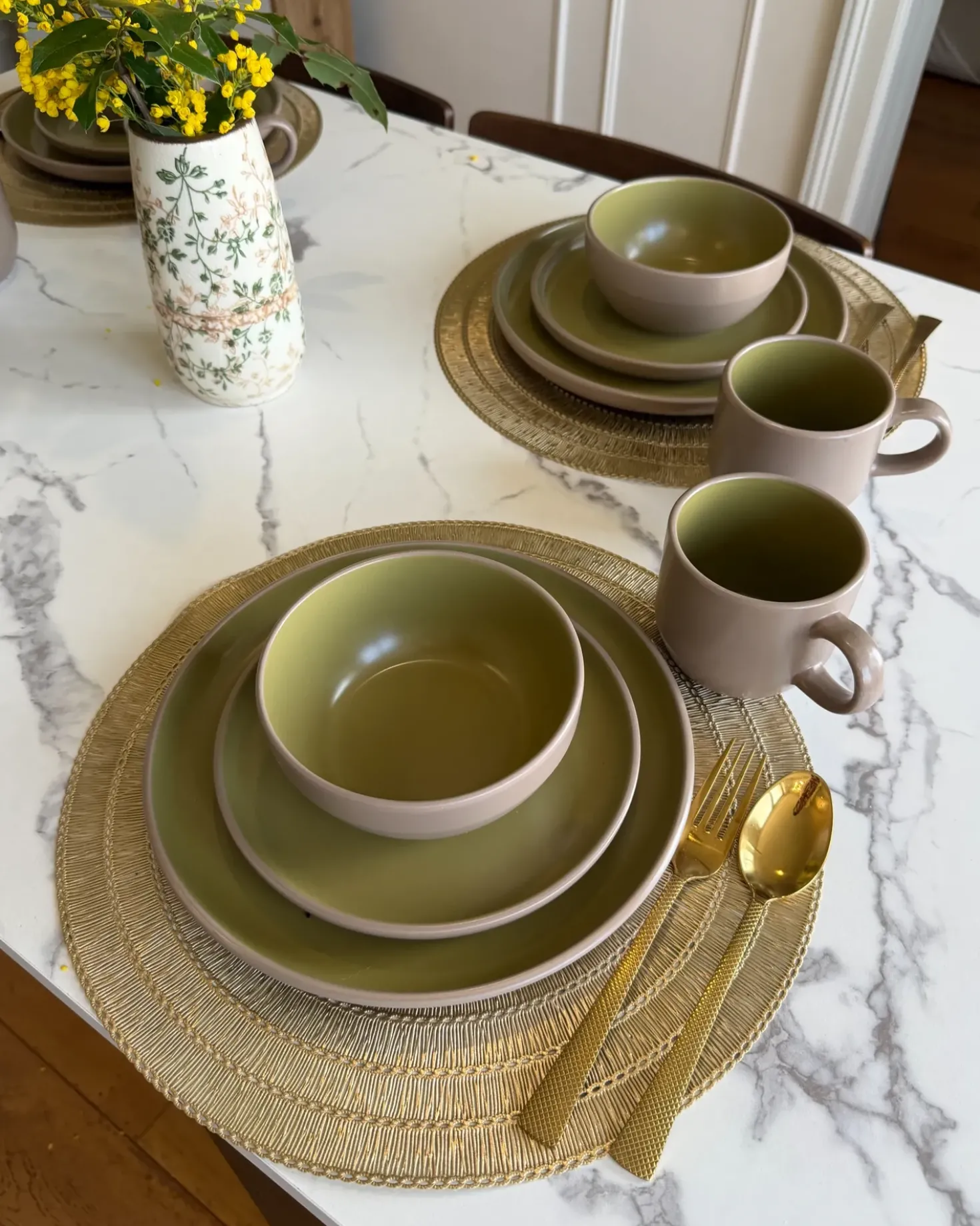 Set di 16 stoviglie NUTMEG Gres porcellanato Beige/Verde