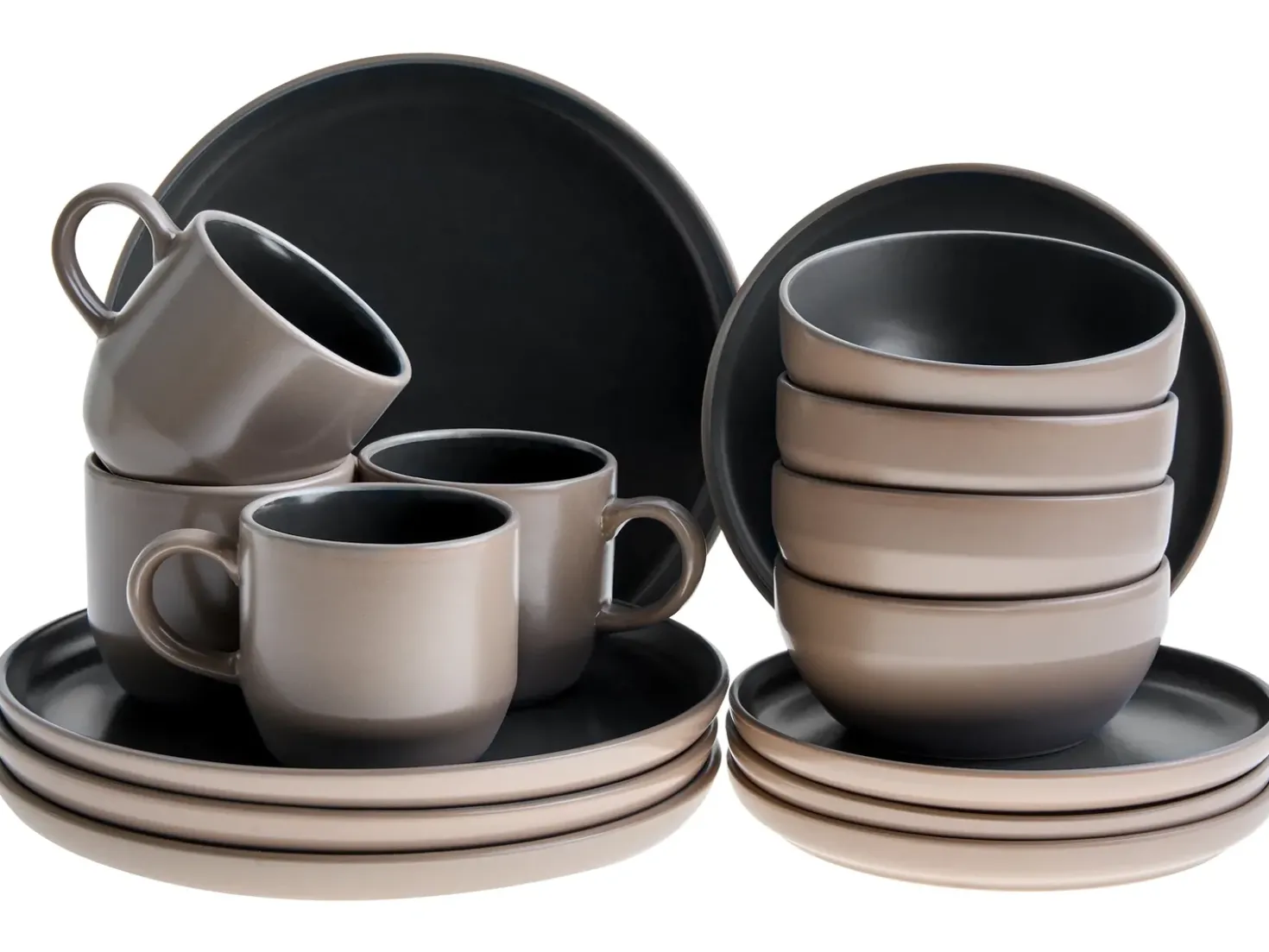 Set di 16 stoviglie NUTMEG Gres porcellanato Nero/Beige