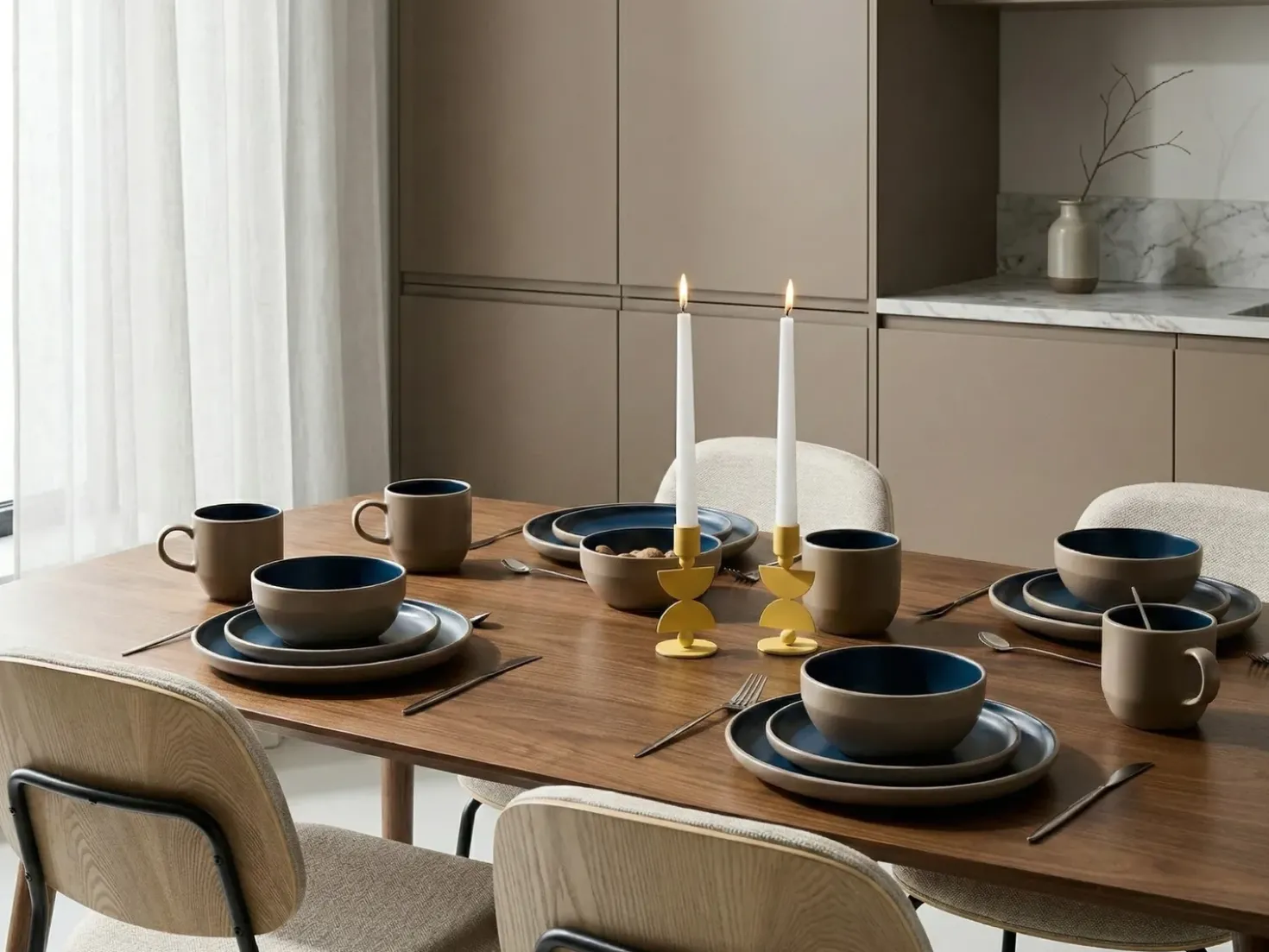 Set di 16 stoviglie NUTMEG Gres porcellanato Beige/ Blu