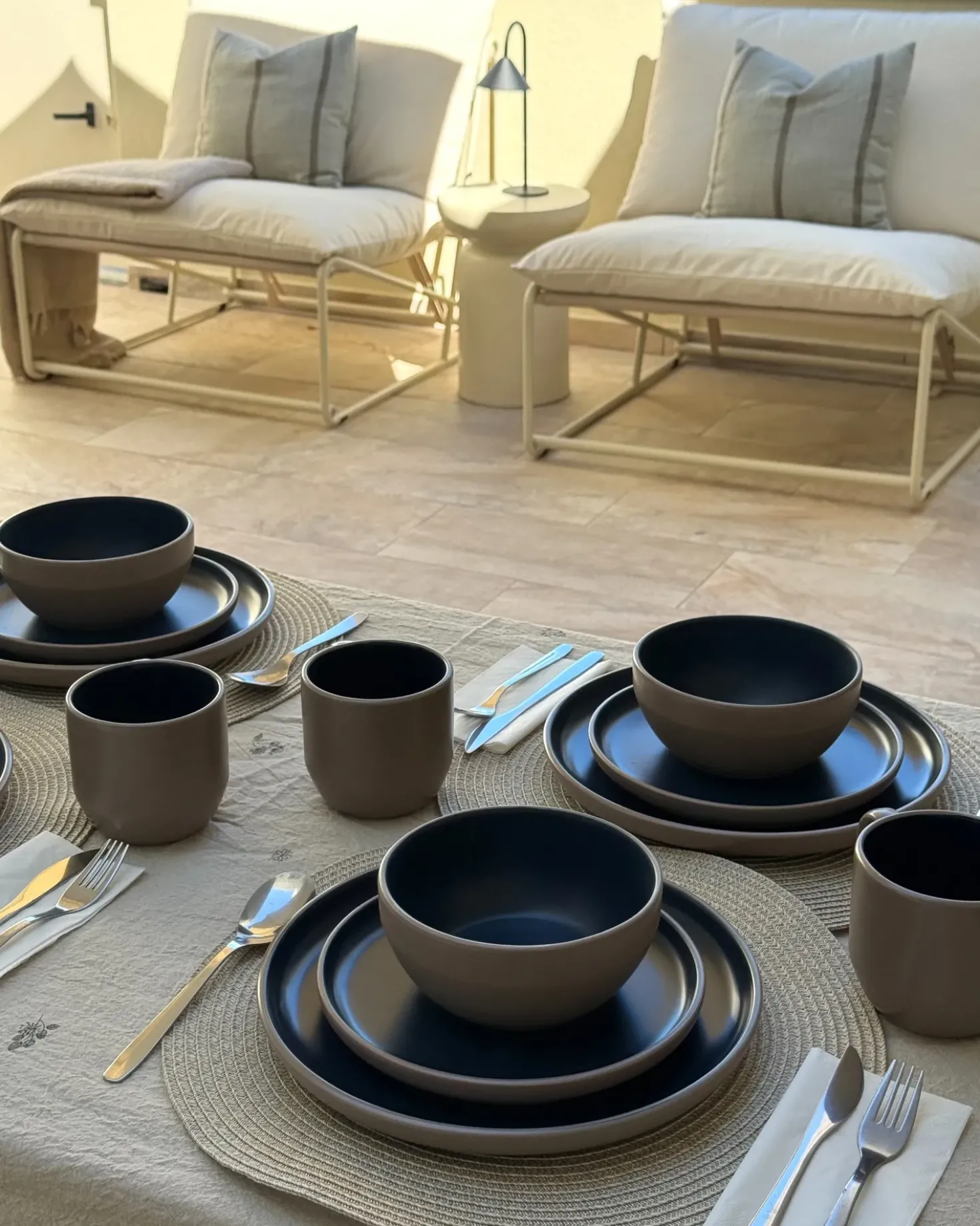 Set di 16 stoviglie NUTMEG Gres porcellanato Beige/ Blu