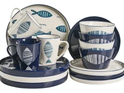 Set di 16 stoviglie TAMARIND Porcellana Bianco/Blu