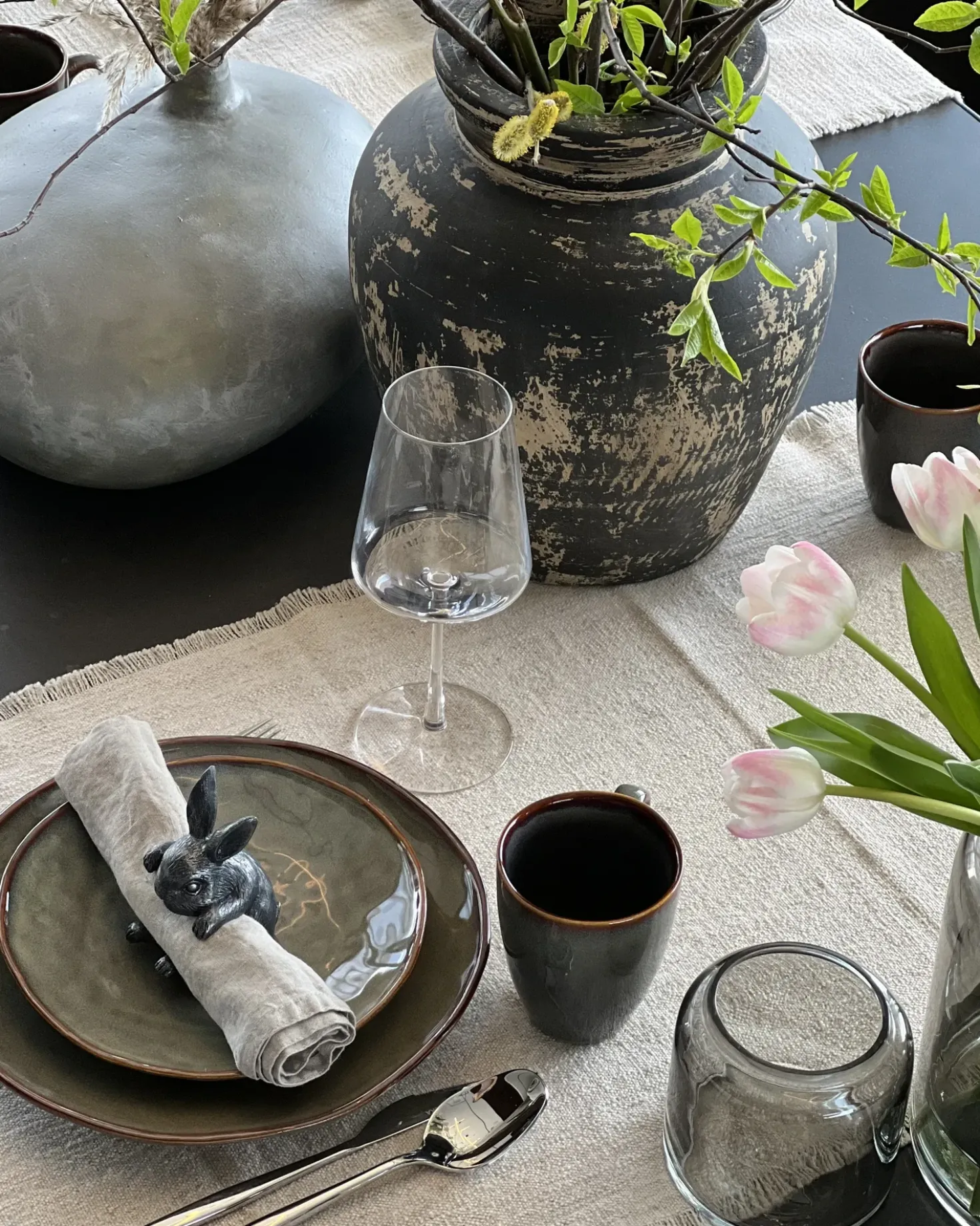 Set di 16 stoviglie THYME Gres porcellanato Verde scuro