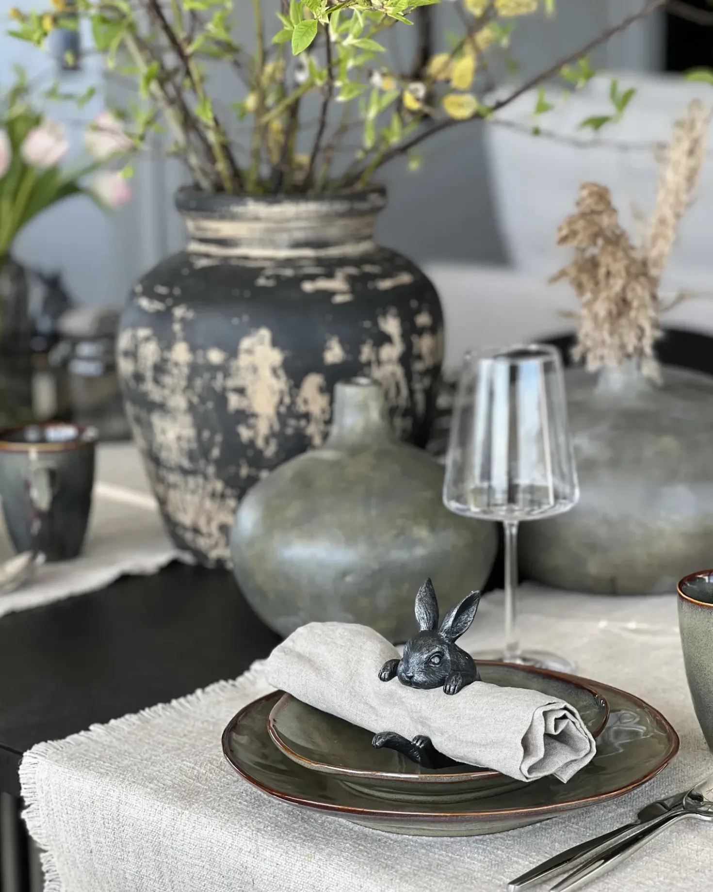 Set di 16 stoviglie THYME Gres porcellanato Verde scuro
