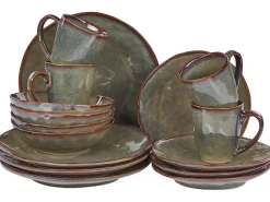 Set di 16 stoviglie THYME Gres porcellanato Verde scuro
