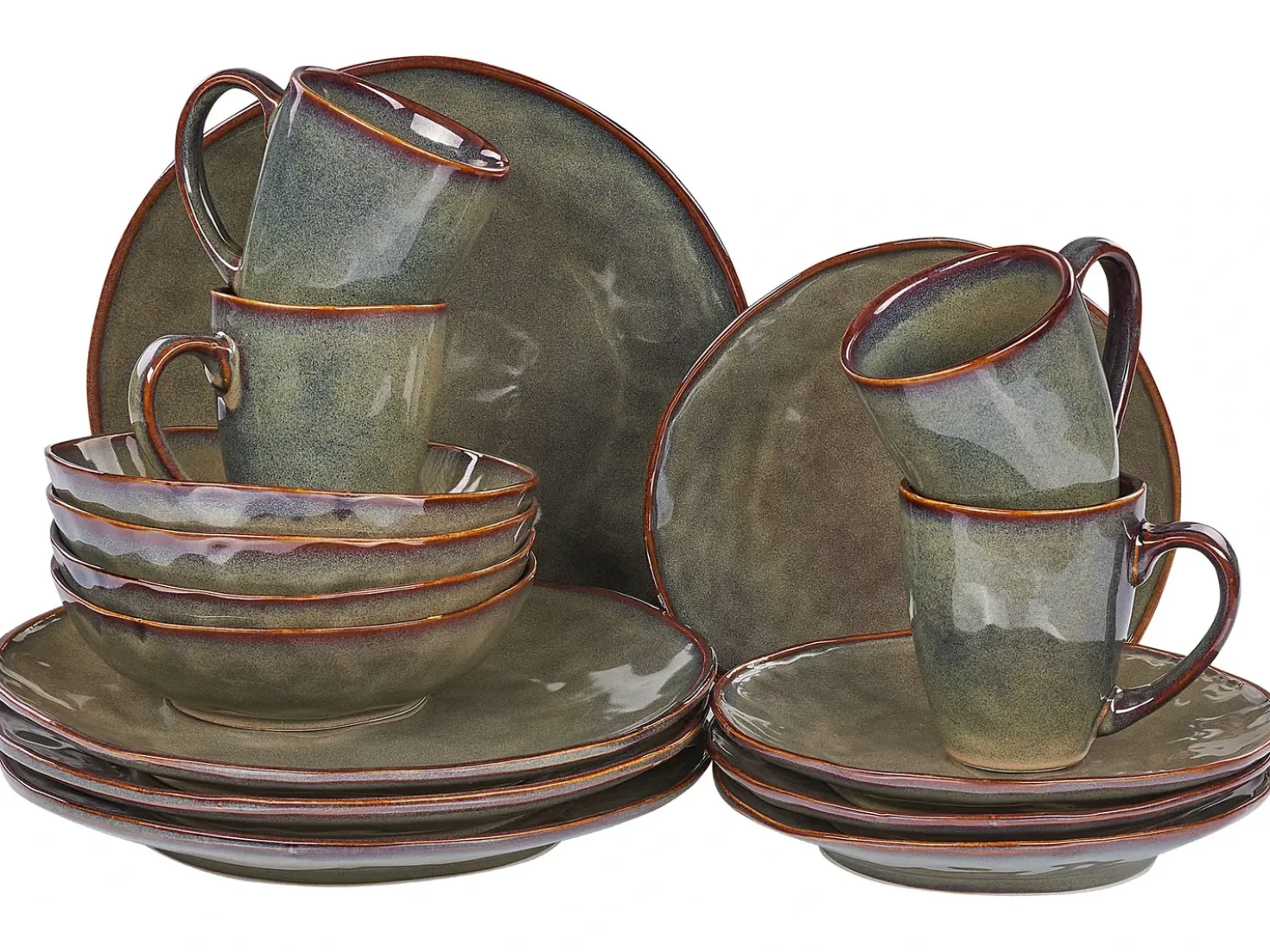 Set di 16 stoviglie THYME Gres porcellanato Verde scuro