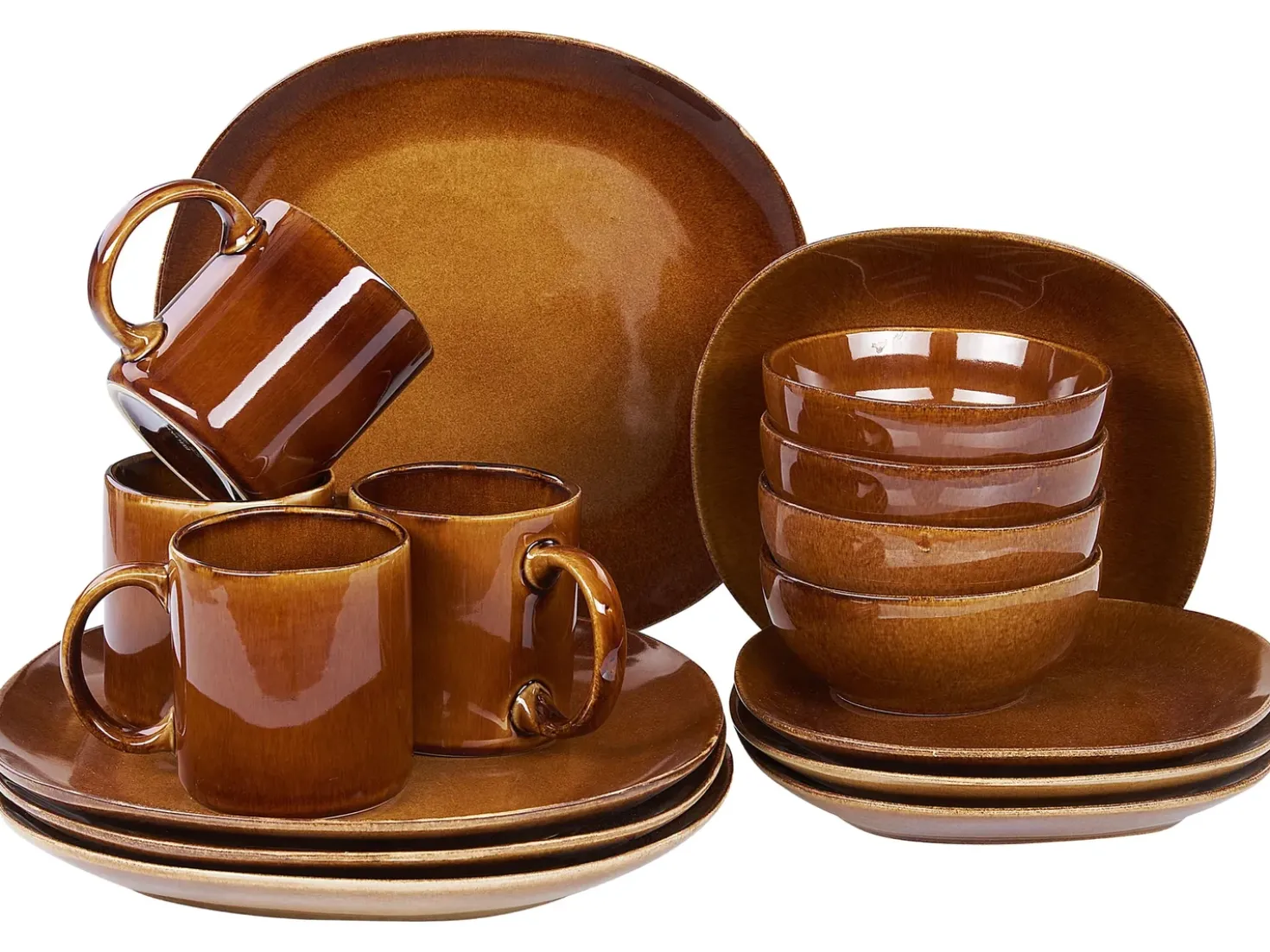Set di 16 stoviglie TURMERIC Gres porcellanato Marrone dorato