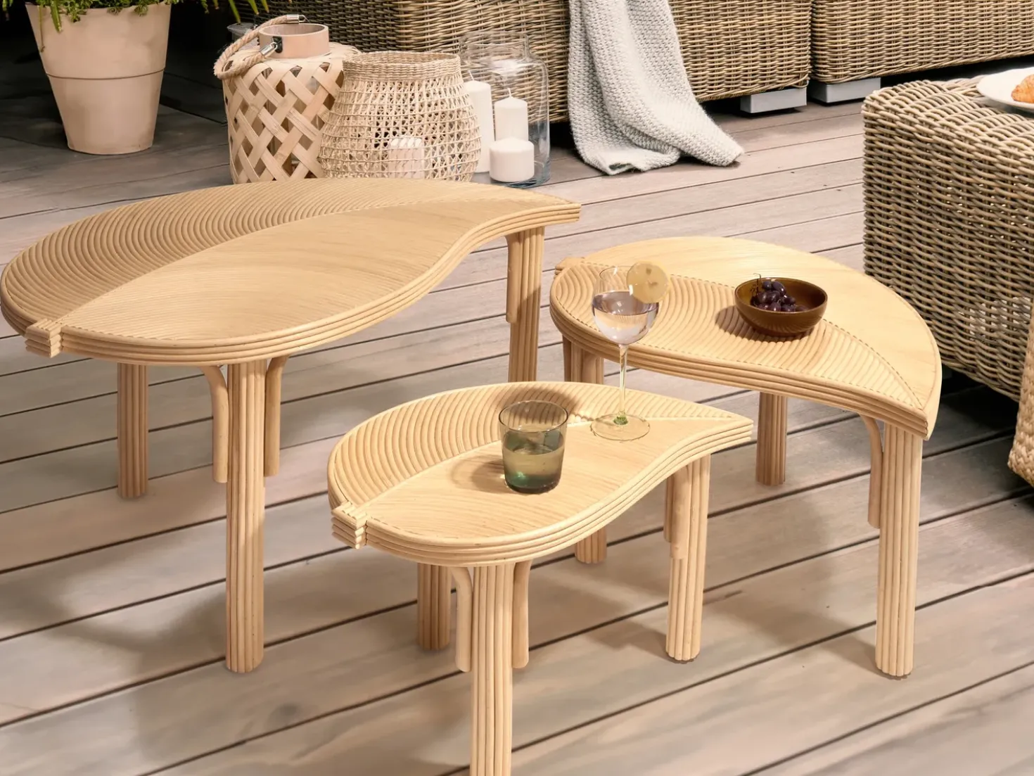 Set di 3 tavolini da caffè PARALIA Rattan Naturale