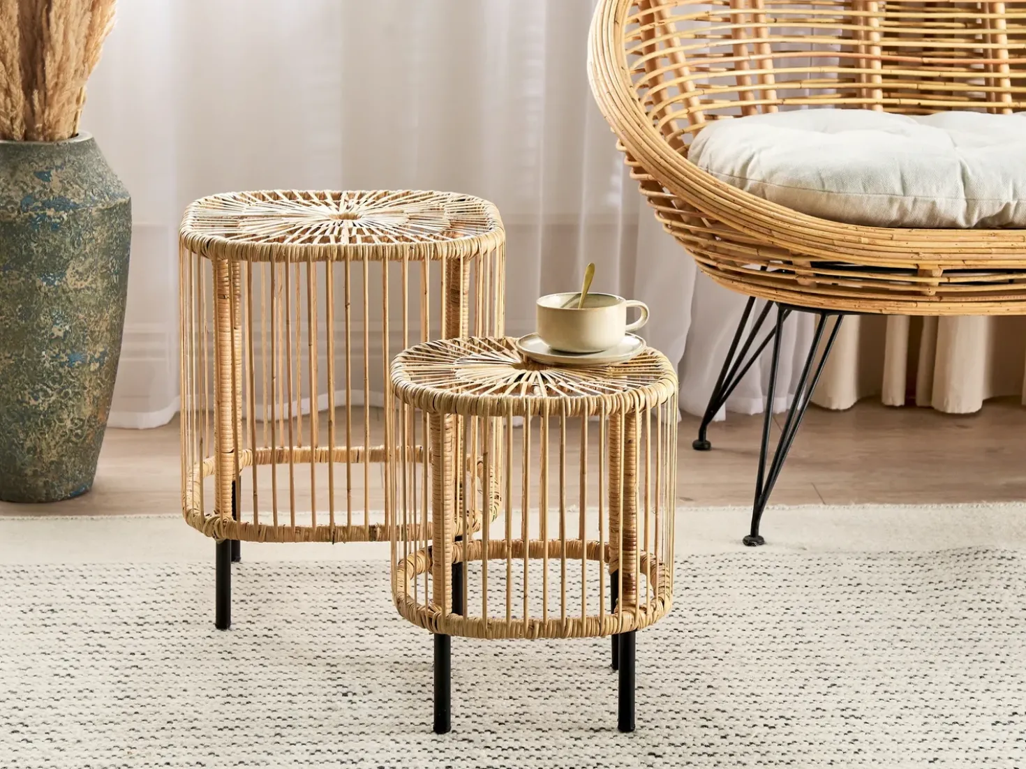 Set di 2 tavolini da caffè CESENATICO Rattan Naturale