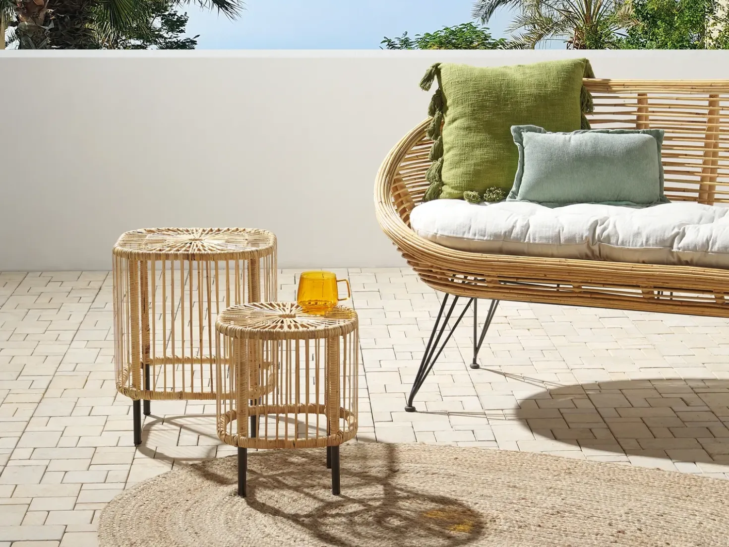 Set di 2 tavolini da caffè CESENATICO Rattan Naturale
