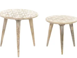 Set di 2 tavolini HURSI Legno di mango Marrone/Bianco