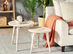 Set di 2 tavolini HURSI Legno di mango Marrone/Bianco