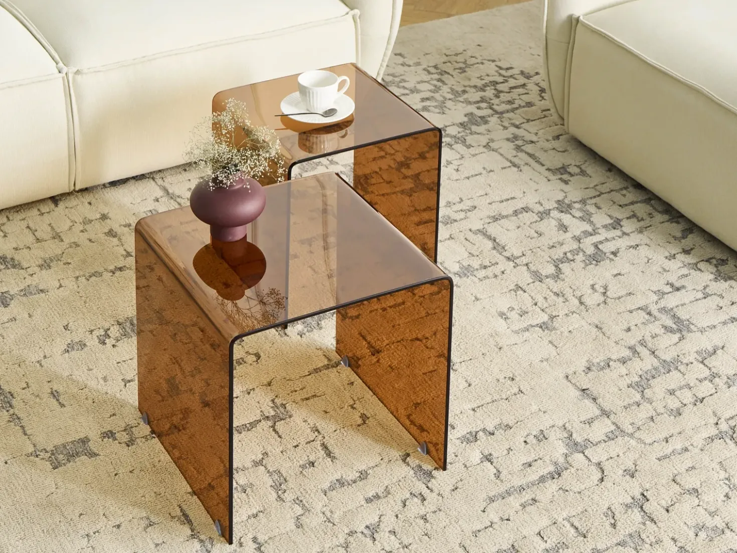 Set di 2 tavolini KENDALL Vetro temperato Marrone