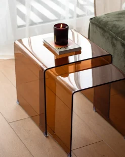 Set di 2 tavolini KENDALL Vetro temperato Marrone