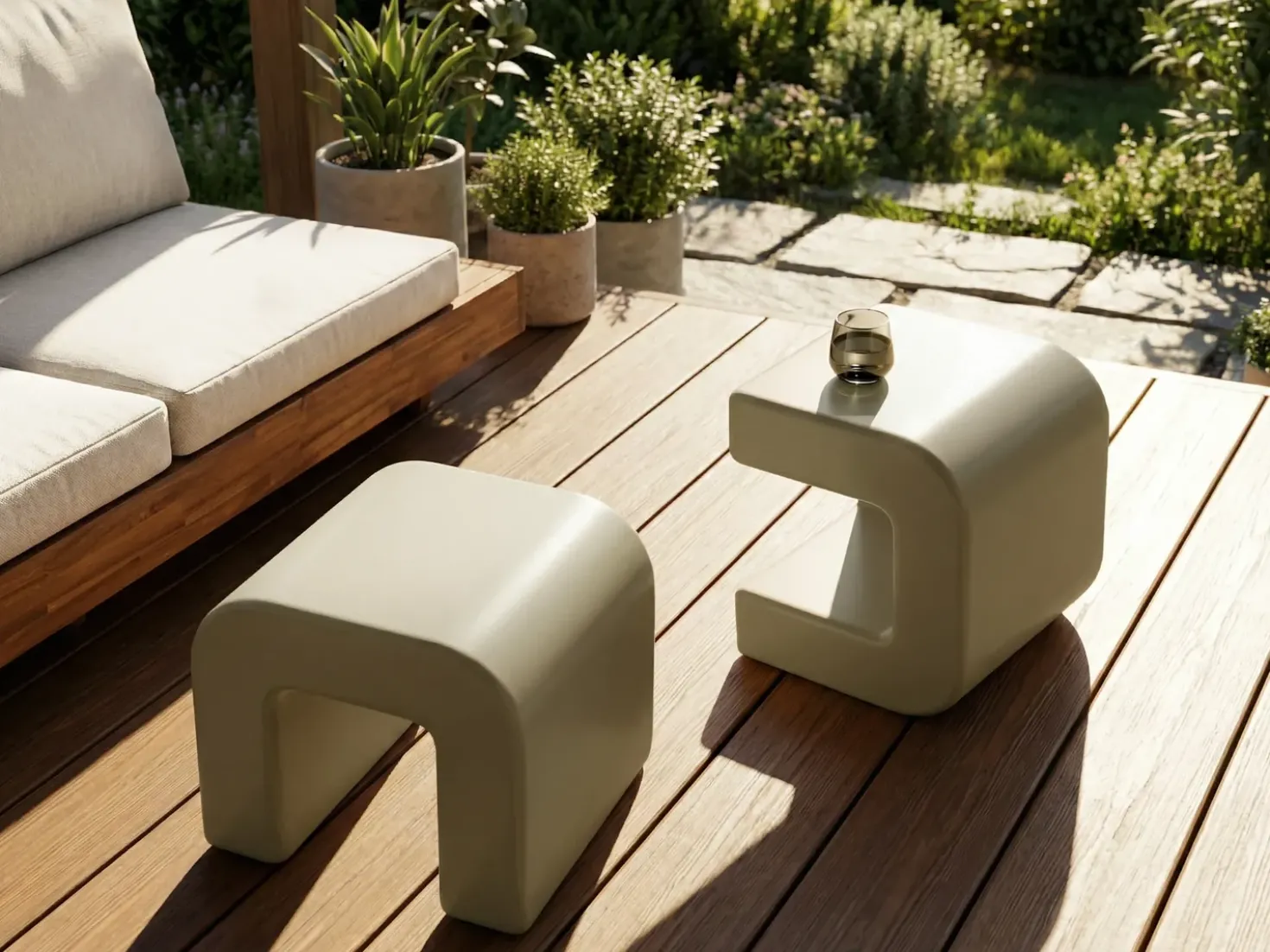 Set di 2 tavolini MOZIA Verde oliva Beige